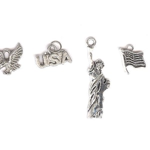 Patriotic charm Necklace, patriotic charms, eagle, USA, statue of liberty, flag, silver charms, charms, necklace,