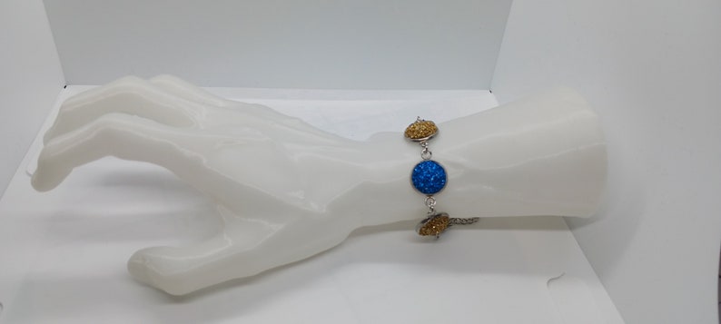 Ukraine bracelet, for Ukraine, cabochon bracelet, blue cabochons, yellow cabochons, silver setting bracelet, image 2