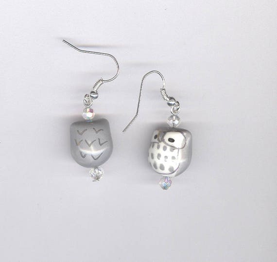 5202 Blue Yellow and Gray Mouse and Flower Boho Earrings