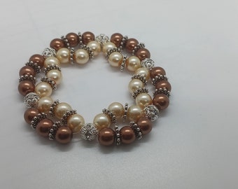 Double Pearl Bracelet, Thanksgiving, Brown & Tan, for her,