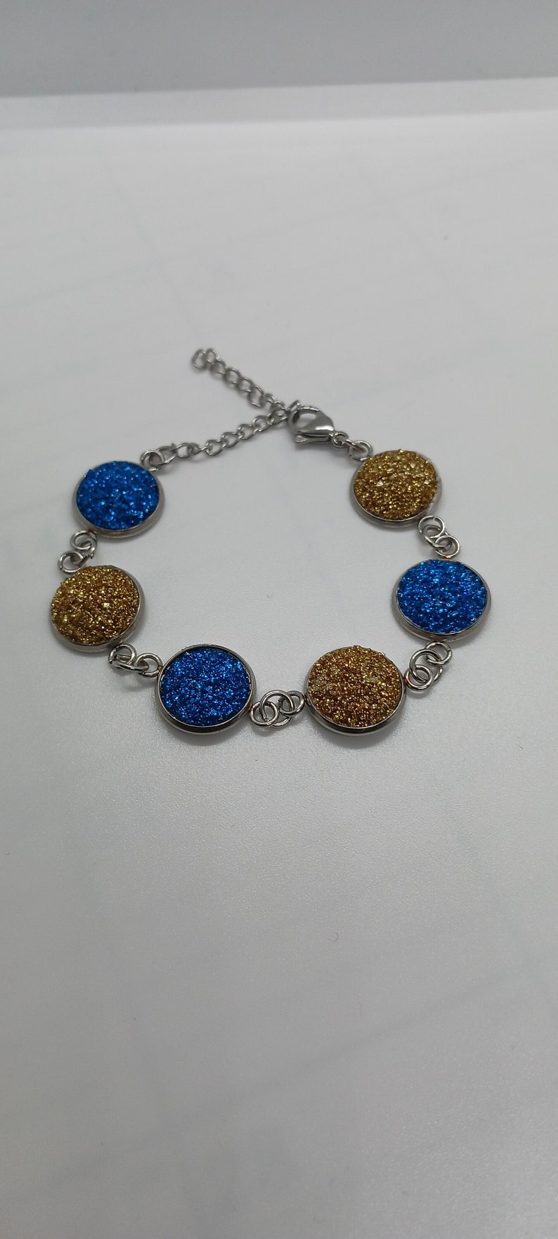 Ukraine bracelet, for Ukraine, cabochon bracelet, blue cabochons, yellow cabochons, silver setting bracelet, image 1