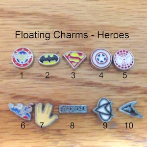 floating charms, Heroes charms, super heroes, super star, famous, small charms,