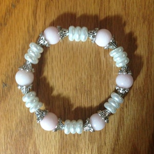 Colleen&#39;s Bracelet, pink and white, pearl rondelle, light pink rounds, pearl bracelet, for her, wedding, bridesmaid bracelet