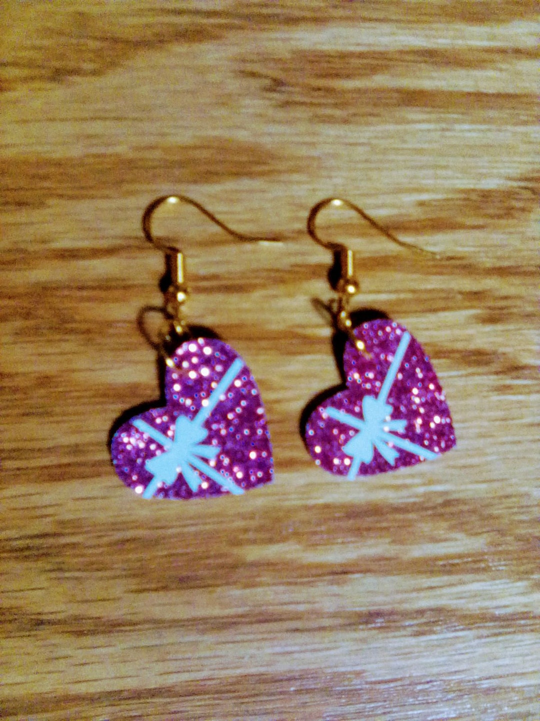 Valentine box earrings hot pink glitter faux leather Etsy.de