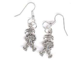 April Fool's earrings, April Fool's Day, jester earrings, pierced earrings, silver charm, silver earrings, Mardi Gras earrings, charm ear