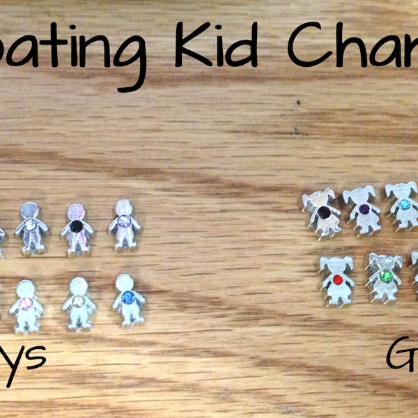 Floating jewelled kids, birthstones, boys and girls, kid charms, floating charms,