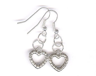 Heart earrings for Valentine's Day, Heart shape, charm earrings, heart charms, silver earrings, silver, earrings, pierced earrings, dangle,