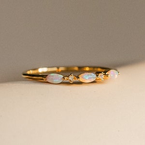 Delicate Opal Ring by Caitlyn Minimalist • Diamond & Opal Marquise Ring • Dainty Gold Celestial Jewelry • Promise Ring, Gift for Her • RR072