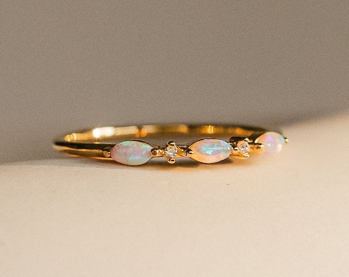 Delicate Opal Ring by Caitlyn Minimalist • Diamond Opal Marquise Ring • Dainty Gold Celestial Jewelry • Promise Ring • Gift for Her • RR072