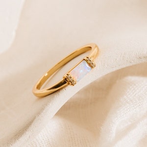 Dainty Opal Baguette Ring by Caitlyn Minimalist • Opal Gemstone Ring • Engagement, Promise Ring • Anniversary Gift for Girlfriend • RR087