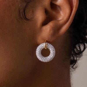 Mixed Metal Pave Circle Studs by Caitlyn Minimalist • Gold Stud Earrings with Dangling Diamond Hoops • Unique Christmas Gift for Her • ER731