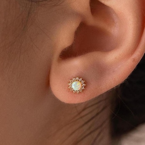 Opal Pave Moon Earrings by CaitlynMinimalist • Diamond Gemstone Stud Earrings • Opal Boho Jewelry • Celestial Jewelry • Gift for Her • ER586