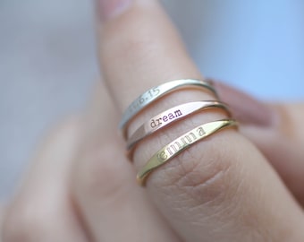 Custom Name Ring • Personalized Stacking Ring • Skinny Stackable Names Ring in Sterling Silver • Bridesmaids Gift • New Mom Gift • RM21F31