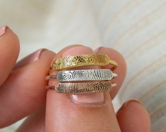 Fingerprint Ring • Dainty Stacking Ring in Sterling Silver, Gold, Rose Gold • Fingerprint Jewelry • Personalized Memorial Gift • RM27