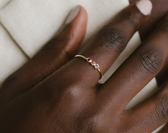 Dainty Birthstone Ring in Rose Gold, Sterling Silver, Gold • Stacking Rings • Personalized Gift For Mom, Perfect Birthday Gift • RM07a