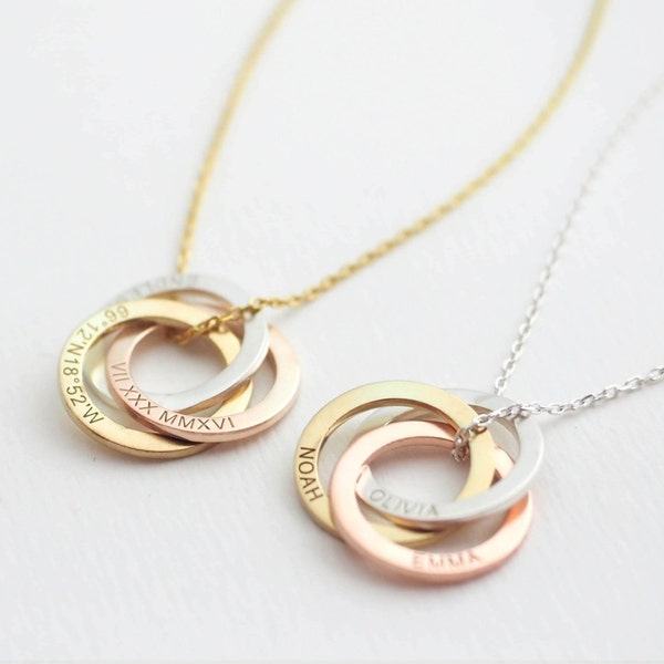 Collar familiar • Regalo personalizado • Collar de círculo entrelazado • Anillos personalizados con nombres para niños • Collar de la eternidad • Regalo para el Día de la Madre • NM30F30