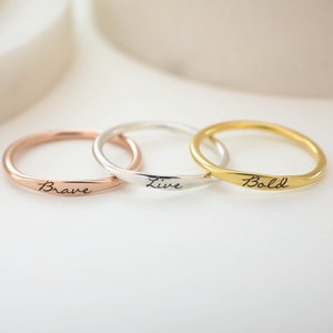 Personalized Skinny Ring Custom Name Ring Mantra Ring Children Names Ring Baby Shower Gift Stacking Ring Mothers Gift RM21F100 image 1