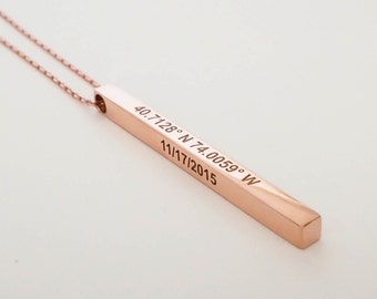 Custom Coordinates Necklace • Personalized Bar Necklace • Vertical Bar Layered Necklace • Wedding Jewelry • Anniversary Gift • NM21F30