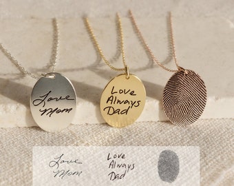 Your Fingerprint Necklace • Silver Fingerprint Jewelry • Handwriting Necklace • Memorial Gift • Personalized Gift for Mom • NM48a