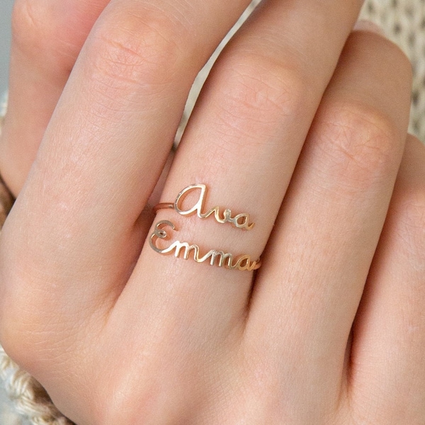 Two Name Ring • Double Name Ring in Sterling Silver, Gold and Rose Gold • Personalized Gift For Her • Mothers Ring • Mom Gift • RM75F51