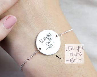 Handwriting Disc Bracelet • Custom Handwriting Engraved Disc • Personalized Keepsake Jewelry • Sentimental Gift • Mother Gift • BM23