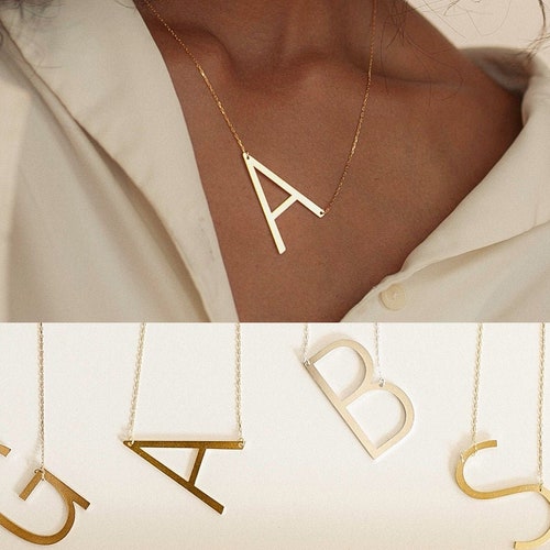 Sideways Initial Necklace • Large Initial Necklace • Oversized Letter Necklace • Monogram Necklace • Bridesmaids Gifts • NM40F39