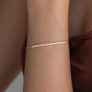 Diamond Bar Bracelet by Caitlyn Minimalist • Dainty Diamond Bracelet for Wedding Jewelry • Perfect Anniversary Gift for Wife • BR022