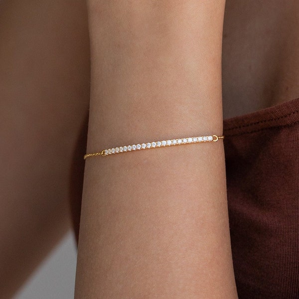 Diamond Bar Bracelet by Caitlyn Minimalist • Dainty Diamond Bracelet for Wedding Jewelry • Perfect Anniversary Gift for Wife • BR022