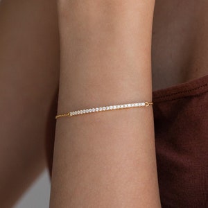 Diamond Bar Bracelet by Caitlyn Minimalist • Dainty Diamond Tennis Bracelet • Vintage Wedding Jewelry • Anniversary Gift for Wife • BR022