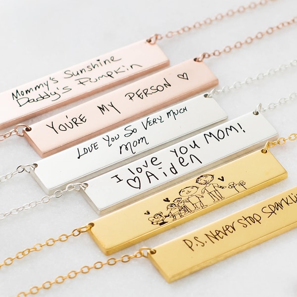 Handwriting Jewelry • Engraved Actual Handwriting Necklace • Keepsake Necklace • Custom Signature Jewelry • Mom Gift • Gift for Her • NM22