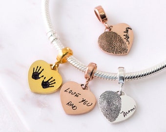 Fingerprint Heart Charm • Personalized European Tag • Actual Handwriting Charm • Sterling Silver Memorial Jewelry • Grandma Gift • CM27