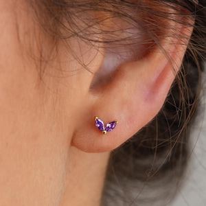 Birthstone Petal Stud Earrings by Caitlyn Minimalist • Dainty Marquise Gemstone Leaf Earrings • Personalized Jewelry • Daughter Gift • CM89