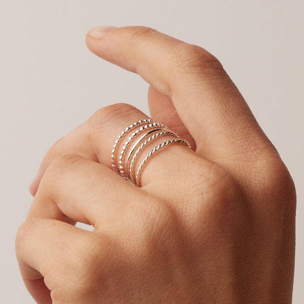 Stacking Ring Set • Ultra Thin Stacking Rings • Twist Ring, Dainty Beaded Ring, Midi Ring •  Minimalist Mixed Ring Set • RR051