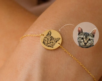 Custom Pet Portrait Charm Bracelet by CaitlynMinimalist • Custom Engraved Bracelet • Cat Lover Gift, Dog Mom Gift, Pet Memorial Gift • BM23b