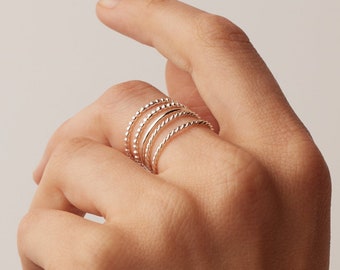 Stacking Ring Set • Ultra Thin Stacking Rings • Twist Ring, Dainty Beaded Ring, Midi Ring •  Minimalist Mixed Ring Set • RR051