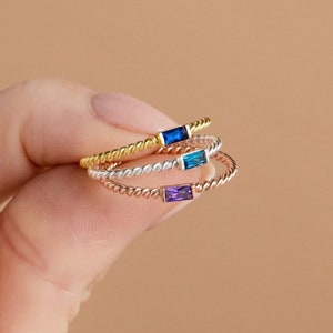 Twist Baguette Birthstone Ring by Caitlyn Minimalist • Dainty Stacking Gemstone Ring • Personalized Gifts for Mom • Bridesmaid Gifts • RM103