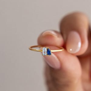 Mini Toi et Moi Birthstone Ring by Caitlyn Minimalist • Custom Baguette & Pear Cut Promise Ring • Couples Jewelry • Anniversary Gift • RM147