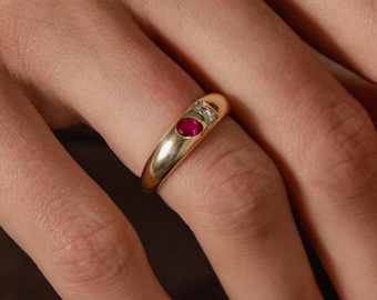 ケイトリン・ミニマリストによるデュオバースストーンドームリング • カスタムトワ・エ・モワリング • チャンキージェムストーンリング • ユニークなジュエリー • お母さんへのギフト • RM211