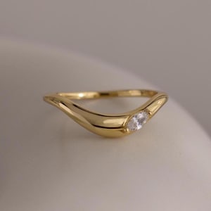 Marquise Diamond Curve Ring by Caitlyn Minimalist • Delicate Stacking Ring • Vintage Wedding Band • Gold Jewelry • Gift for Her • RR195