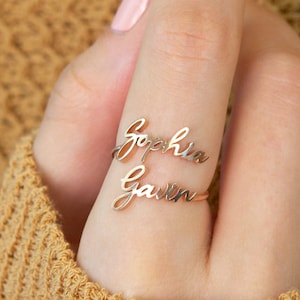 Double Name Ring Two Name Ring in Sterling Silver, Gold and Rose Gold Personalized Gift For Mom Best Friend Gift RM75F68 image 1