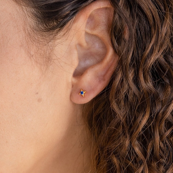Sapphire Star Stud Earrings by Caitlyn Minimalist • Dainty Blue Gemstone Earrings • Celestial Crystal Jewelry • Birthday Gift • ER319