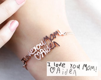 Kid's Handwriting Bracelet • Personalized Meaningful Gift for Mom • Custom Children Signature Jewelry • Personalized Gift for Grandma • BH01