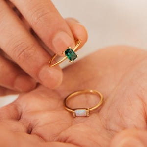 Emerald Solitaire Ring by Caitlyn Minimalist • Vintage Emerald Diamond Engagement Ring • Statement Art Deco Jewelry • Gift for Mom • RR086