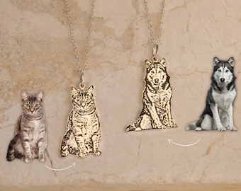 Custom Pet Portrait Necklace • Pet Memorial Jewelry • Dog Engraved Necklace, Cat Necklace • Pet Loss Memorial Gift • Handmade Jewelry • NM41