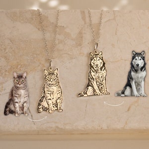 Custom Pet Portrait Necklace • Pet Memorial Jewelry • Dog Engraved Necklace, Cat Necklace • Pet Loss Memorial Gift • Handmade Jewelry • NM41