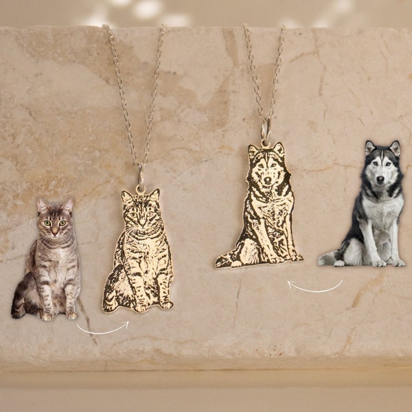 Custom Pet Portrait Necklace • Pet Memorial Jewelry • Dog Engraved Necklace, Cat Necklace • Pet Loss Memorial Gift • Handmade Jewelry • NM41