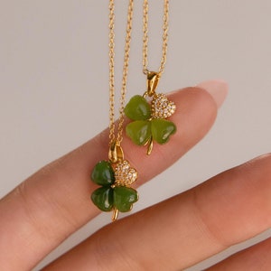Lucky Jade Clover Necklace by Caitlyn Minimalist • Diamond Crystal Pendant Necklace • Unique Jewelry • Best Friend Gift for Her • NR230