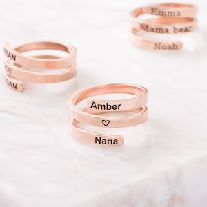 Mothers Ring in Gold, Rose Gold • Custom Name Ring • Family Ring • Wrap Ring • New Mom Gift • Grandma Gift • Mother Daughter Gift • RM50F38