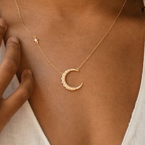 Opal Crescent Moon Necklace by CaitlynMinimalist • Moon Phase Necklace • Celestial Jewelry • Star Necklace • Best Friend Necklace • NR058