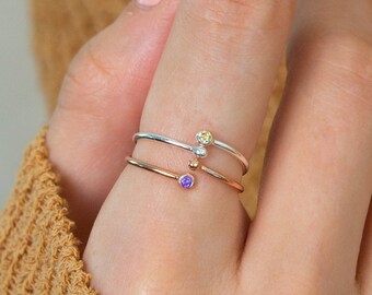 Stacking Birthstone Ring in Sterling Silver, Gold, Rose Gold • Birthstone Jewelry • Minimalist Ring • New Baby Gift • Birthday Gift • RM46